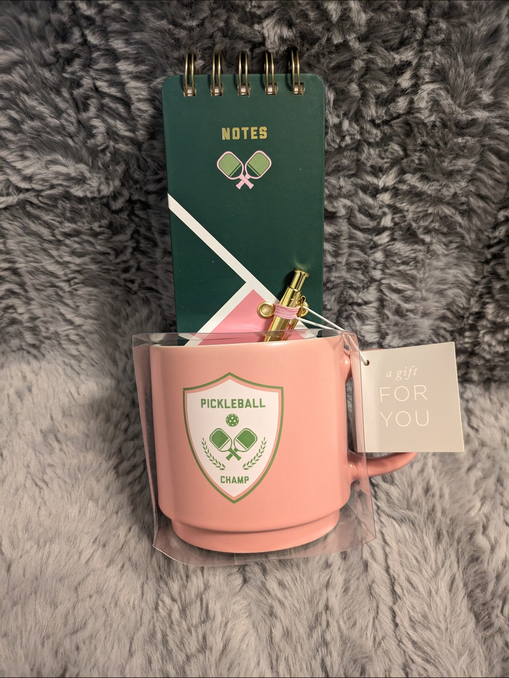 Fringe Studio Pink Pickleball Champ Mug Gift Set with Green Notepad